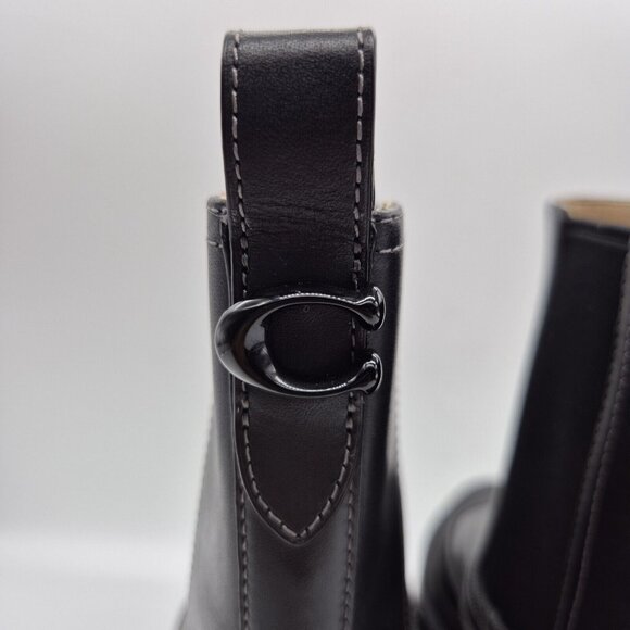 Coach Women's Bootie Jayla Leather Bootie Women's Size 7 B Black Chunky - Picture 7 of 12